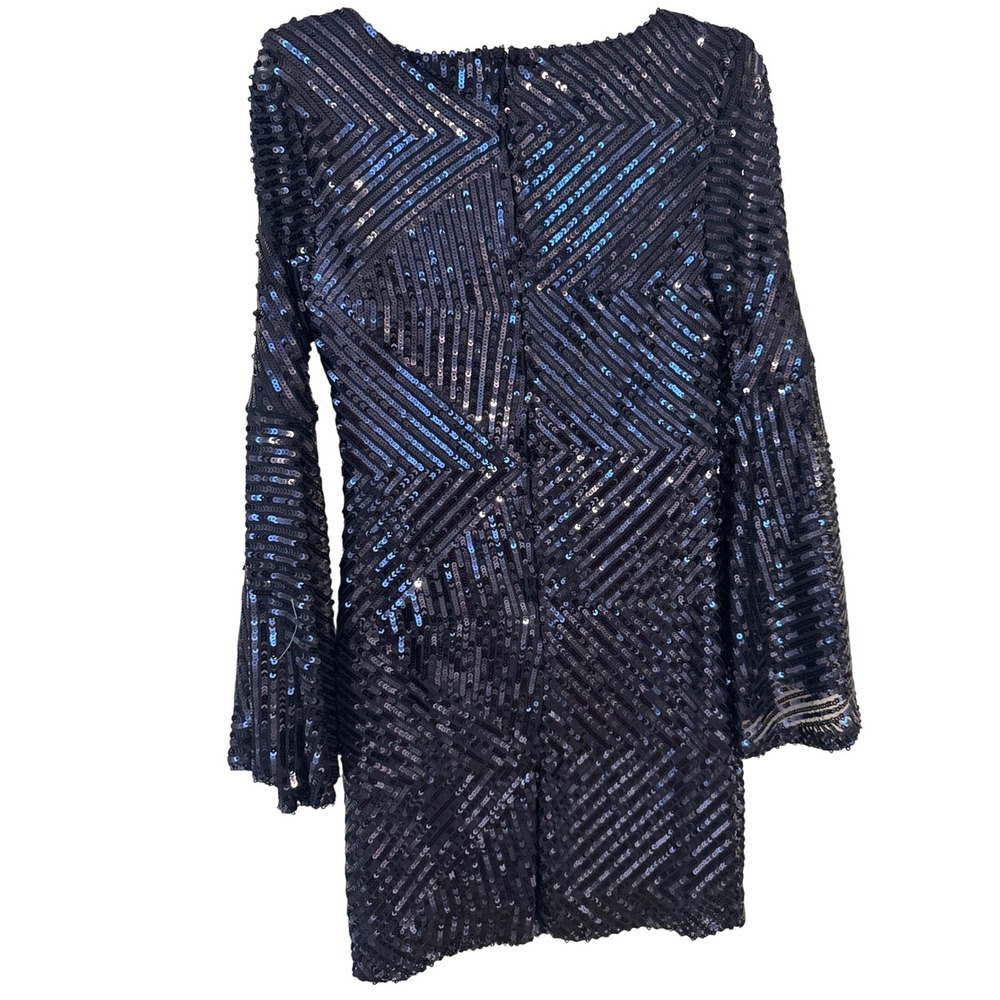 Altar'd State Dress Women Small Navy Sequin Bell Sleeve Chevron Mini NEW - Picture 2 of 9